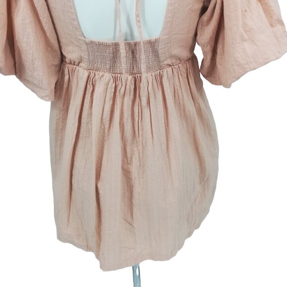 Lulus Puff Sleeve Open Back Empire Waist Babydoll Mini Dress Size S Blush Pink - Picture 12 of 15